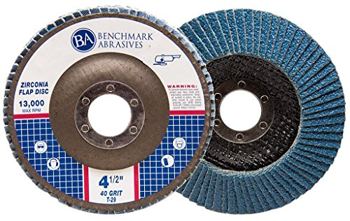 Benchmark Abrasives 4.5" Premium Zirconia Type 29 Flap Discs Grinding Wheels for Sanding Stock Rust Removal Finishing Grinding Deburring Stainless Steel, 7/8" Arbor  (10 Pack) - 40 Grit