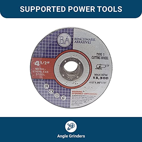 Benchmark Abrasives 4-1/2" Quality Thin Cut Off Wheel Metal & Stainless Steel 0.040" Thick 7/8" Arbor, Aluminum Oxide Cutting Wheel, Grinding Wheel - 25 Pack