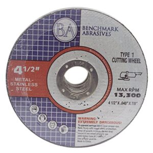 benchmark abrasives 4-1/2" quality thin cut off wheel metal & stainless steel 0.040" thick 7/8" arbor, aluminum oxide cutting wheel, grinding wheel - 25 pack
