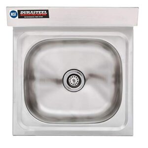 DuraSteel Stainless Steel Sink - NSF Commercial Wall Mount Kitchen Sink - Small Hand Sink with 12" x 10" x 5.5"D Wash Basin - With Sink Strainer and Faucet - For Laundry, Restaurants, Bars, and More