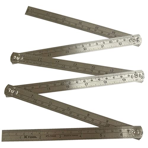 K Tool International 72644 3' Folding Steel Ruler for Garages for Repair Shops and DIY, Stainless Steel, Etched SAE and Metric Measurements, 6" Folding Joints, 15mm W x .06mm