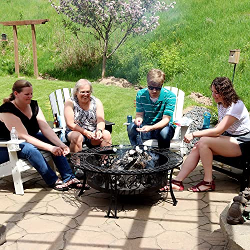Sunnydaze 40-Inch Round Steel Fire Pit Table with Durable Spark Screen and Poker - Portable Design - Black - Four Star