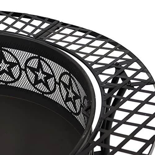 Sunnydaze 40-Inch Round Steel Fire Pit Table with Durable Spark Screen and Poker - Portable Design - Black - Four Star