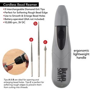 The Beadsmith Motorized Bead Reamer – Cordless: 2 AA Batteries – Included 3 Diamond Points – Use on Glass, Ceramic or Stone – Tools for Opening & Enlarging Holes & Softening & Smoothing Rough Edges