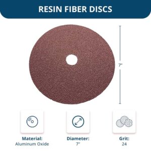 Benchmark Abrasives 7" Aluminum Oxide Resin Fiber Grinding and Sanding Discs for Wood and Fiberglass 7/8" Arbor, Use with Angle Grinder (25 Pack) - 24 Grit