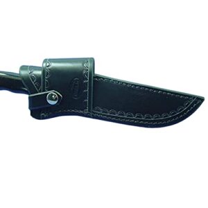 custom cross draw knife sheath for the buck 120 knife. the sheath is made out of 10 ounce water buffalo hide leather. the water buffalo leather is very soft durable and pliable. the sheath can be worn on the right or left hand side. it has a snap to secur