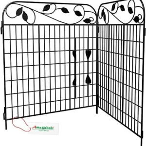 Amagabeli 2 Pack Decorative Garden Fence Border 36in(L)x44in(H) Animal Barrier Dogs Rustproof Landscape Wrought Iron Fencing Gate Folding Patio Flower Bed Black ET043