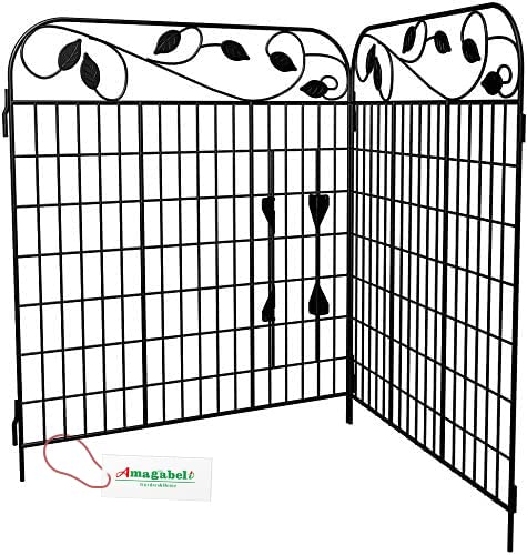 Amagabeli 2 Pack Decorative Garden Fence Border 36in(L)x44in(H) Animal Barrier Dogs Rustproof Landscape Wrought Iron Fencing Gate Folding Patio Flower Bed Black ET043