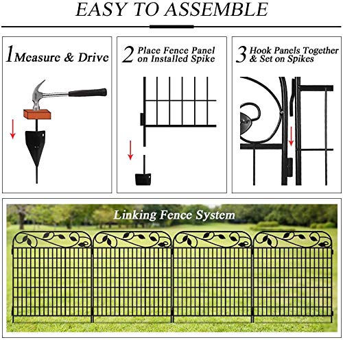 Amagabeli 2 Pack Decorative Garden Fence Border 36in(L)x44in(H) Animal Barrier Dogs Rustproof Landscape Wrought Iron Fencing Gate Folding Patio Flower Bed Black ET043