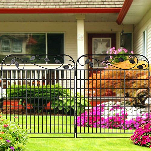 Amagabeli 2 Pack Decorative Garden Fence Border 36in(L)x44in(H) Animal Barrier Dogs Rustproof Landscape Wrought Iron Fencing Gate Folding Patio Flower Bed Black ET043