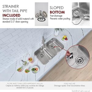 STYLISH 31 1/4 x 18 inch Drop-in or Undermount Stainless Steel Double Bowl Kitchen Sink with Standard Strainers, S-200T