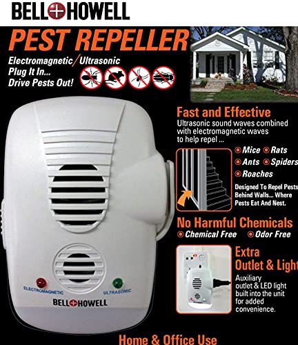 Bell + Howell Ultrasonic Electromagnetic Pest Repeller with AC Outlet and Switch, 1-Count…