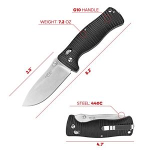 Ganzo G720-GR Tactical Folding Knife Window Breaker 440C Blade Army Green G10 Handle w/Paper Box & Draw String Bag G720