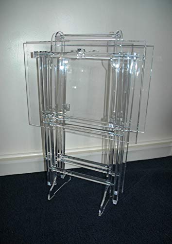 Clear Acrylic Lucite Plexiglass Set of 2 Folding TV Snack Trays with Stand