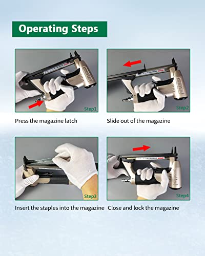 meite MT7116LN Pneumatic Upholstery Stapler 22 Gauge 71 Series 3/8" Crown 1/4" to 5/8" Length Long Nose Stapler Industrial Fine Wire Stapler