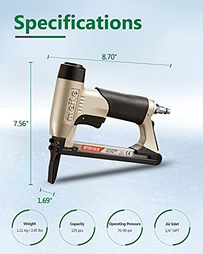 meite MT8016LN Pneumatic Upholstery Stapler 21 Gauge 80 Series 1/2-Inch Crown 1/4" to 5/8" Length Air Fine Wire Stapler Gun with Long Nose