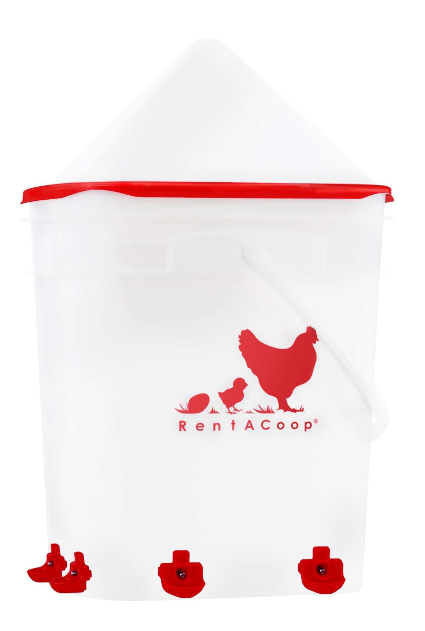 RentACoop 5 Gallon Chicken BPA-Free Plastic Bucket Waterer Set with 4 Horizontal Nipples - Corner Placement