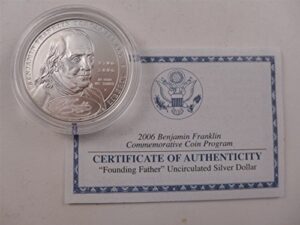 2006 benjamin franklin commemorative founding father uncirculated silver dollar $1 uncirculated us mint