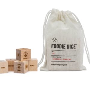 Foodie Dice® No. 1 Seasonal Dinners (pouch) - Classic Edition // Laser engraved wood dice for cooking inspiration/Foodie gift, Christmas gift, Stocking Stuffer, gifts for women