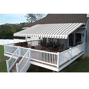 ALEKO Manual Retractable Patio Awning|10' W x 8' L Handle Crank Deck Awning| Polyester Water Resistant Canopy, UV Protection Sun Shade for Yard, Porch, Balcony| Gray-White