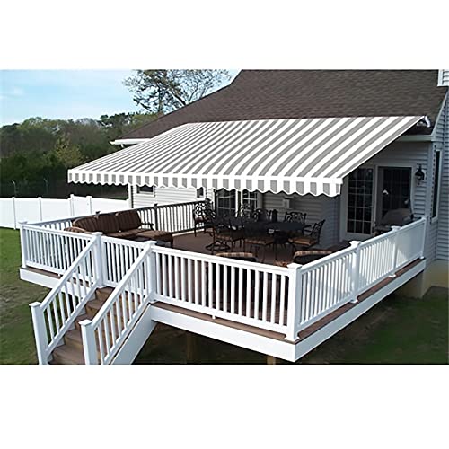 ALEKO Manual Retractable Patio Awning|10' W x 8' L Handle Crank Deck Awning| Polyester Water Resistant Canopy, UV Protection Sun Shade for Yard, Porch, Balcony| Gray-White