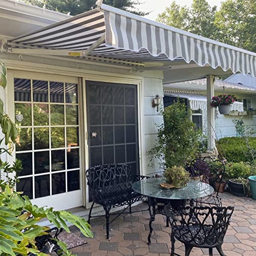 ALEKO Manual Retractable Patio Awning|10' W x 8' L Handle Crank Deck Awning| Polyester Water Resistant Canopy, UV Protection Sun Shade for Yard, Porch, Balcony| Gray-White