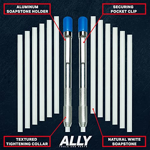 ALLY Tools Two Round Soapstone Holder with 14 Welding Quality Round Soapstone Pens Refills for Welders - Perfect for Making Removable Markings on Steel, Aluminum, and Cast Iron