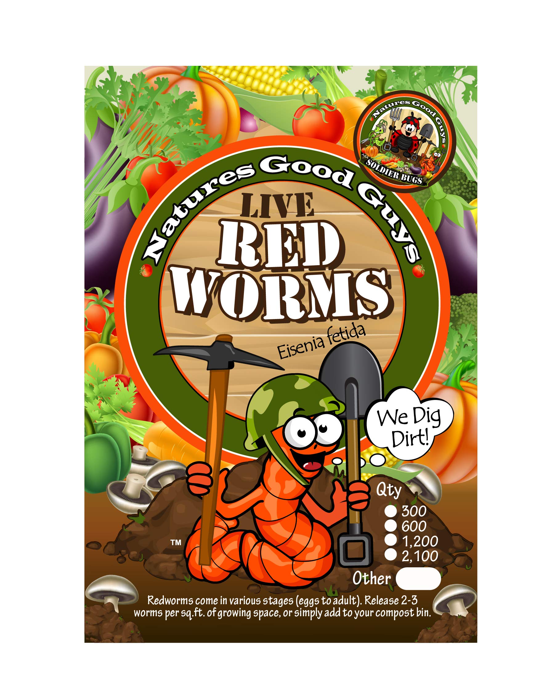 NaturesGoodGuys Live Redworms Composting Red Worms - 1,200 Red Wigglers