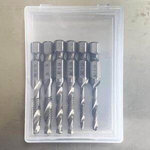 AUTOTOOLHOME 6 Pack Combination Drill and Tap Bit Set 6-32nc 8-32nc 10-32nc 10-24nc 12-24nc 1/4-20nc Screw Tap Drill Bits for Drilling Tapping Countersinking