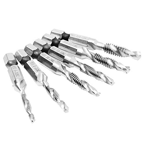 AUTOTOOLHOME 6 Pack Combination Drill and Tap Bit Set 6-32nc 8-32nc 10-32nc 10-24nc 12-24nc 1/4-20nc Screw Tap Drill Bits for Drilling Tapping Countersinking