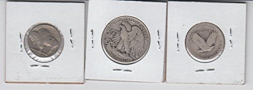 3- Old Vintage Coins- Walking Liberty Silver Half dollar, Standing Liberty Silver Quarter and a Buffalo Nickel-Dates Varie Good