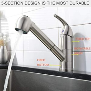 Comllen Commercial Brushed Nickel Stainless Steel Small Single Handle Rv Pull Out Kitchen Sink Faucet, Single Lever Pull Down Prep Kitchen Faucets with Sprayer Bar Facuet