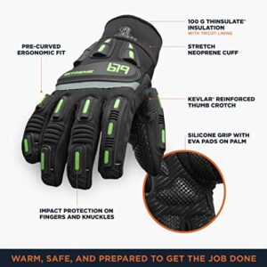 RefrigiWear Insulated Extreme Freezer Gloves, Winter Work Gloves, -30°F Comfort Rating (Black, Large)