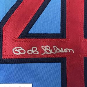 Autographed/Signed Bob Gibson St. Louis Blue Baseball Jersey JSA COA