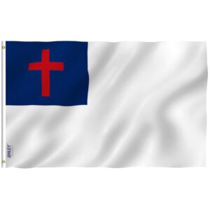 anley fly breeze 3x5 foot christian flag - vivid color and fade proof - canvas header and double stitched - religious flags polyester with brass grommets 3 x 5 ft