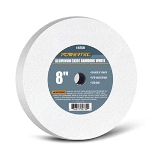powertec 15505 bench and pedestal grinding wheels, 8 inch x 1 inch, 5/8 arbor, 120 grit white aluminum oxide bench grinder wheel for grinding and sharpening cutting tools, 1pk