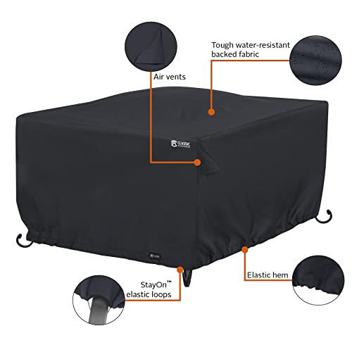 Classic Accessories Water-Resistant 42 Inch Square Fire Pit Table Cover, Outdoor Table Cover,Black