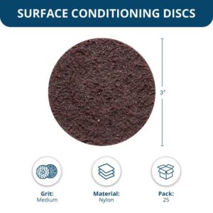 Benchmark Abrasives 3" Quick Change Nylon Surface Conditioning Discs for Sanding Polishing Paint Removal with Male R-Type Backing, Use with Die Grinder - (25 Pack)(Medium)