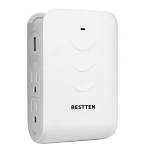 bestten 2.4a usb wall outlet surge protector with 4 side-entry outlets, 300 joules, 15a/125v/1875w, top cell phone dock design, etl listed