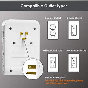 BESTTEN 2.4A USB Wall Outlet Surge Protector with 4 Side-Entry Outlets, 300 Joules, 15A/125V/1875W, Top Cell Phone Dock Design, ETL Listed