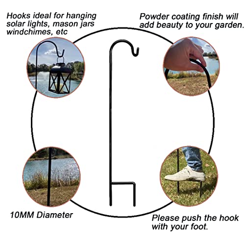 Ashman Black Shepherd Hook 48 Inch (2 Pack), 10MM Thick, Super Strong, Rust Resistant Steel Hook Ideal for Use at Weddings, Hanging Plant Baskets, Solar Lights, Lanterns, Bird Feeders.