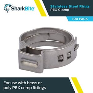 SharkBite 1/2 Inch Clamp Ring, Pack of 100, Stainless Steel Plumbing Fitting, PEX Pipe, PE-RT, UC953CP100