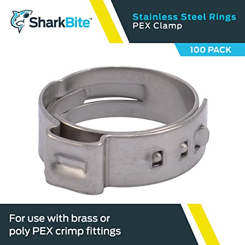 SharkBite 3/4 Inch Clamp Ring, Pack of 100, Stainless Steel Plumbing Fitting, PEX Pipe, PE-RT, UC955CP100