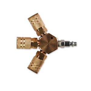 primefit m1406-5 3-way hex style air manifold with industrial 6-ball brass couplers, 1/4"