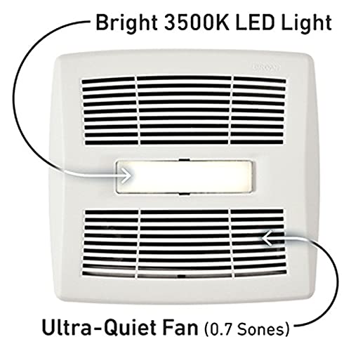 Broan-Nutone AE80BL InVent Series Single-Speed Fan with LED Light, Ceiling Room-Side Installation Bathroom Exhaust Fan, ENERGY STAR Certified, 1.5 Sones, , White , 80 CFM 1.5 Sones