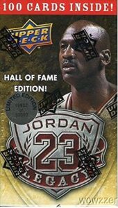 michael jordan hall of fame factory sealed limited edition box set with 100 cards includes awesome 1986 fleer rookie reprint card! 100 michael jordan cards in mint condition celebrating his hof career