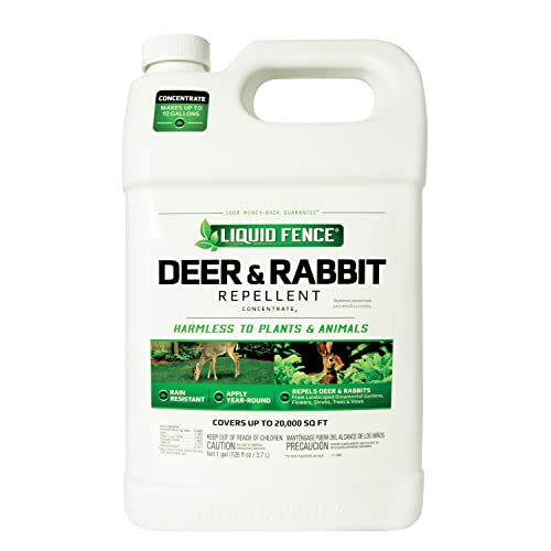 Liquid Fence Deer and Rabbit Repellent Concentrate, Repels Deer and Rabbits in Garden, Harmless to Plants and Animals When Used & Stored as Directed, 1 Gallon