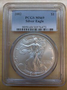 2002 silver eagle dollar ms69 pcgs