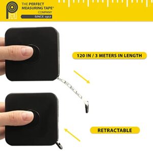 Perfect Measuring Tape - Extra Long (120 inch) Tailor's Flexible Measuring Tape. Retracting, Double Sided Tape - Inches to 120 and Metric to 3m (Model SR18) Black