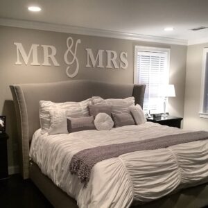 mr & mrs wall hanging decor set, artwork for wall home decor over headboard, bedroom newlywed gift for bride and groom wedding gift king or queen size